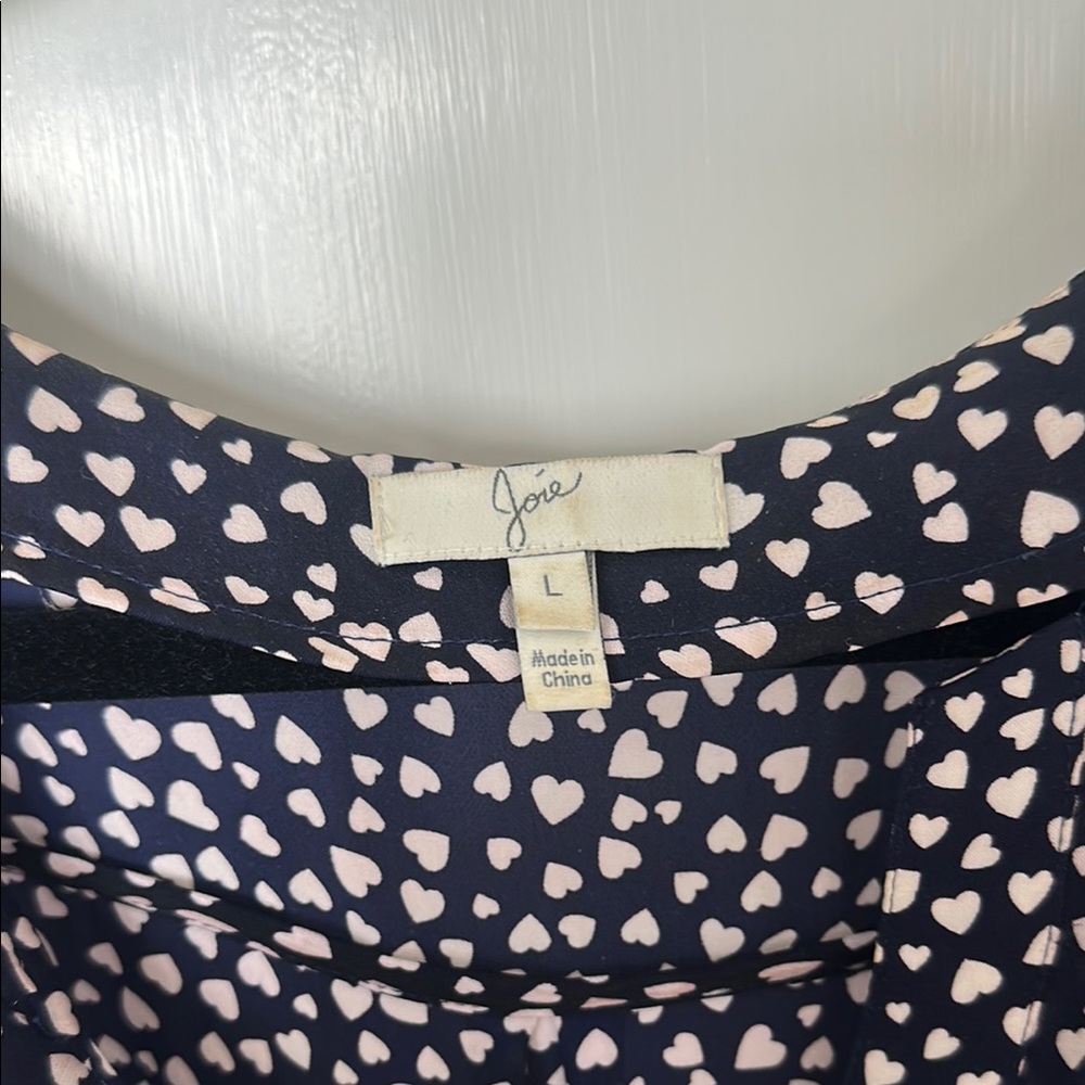 Joie Navy and White Heart Silk Blouse - Picture 2 of 9
